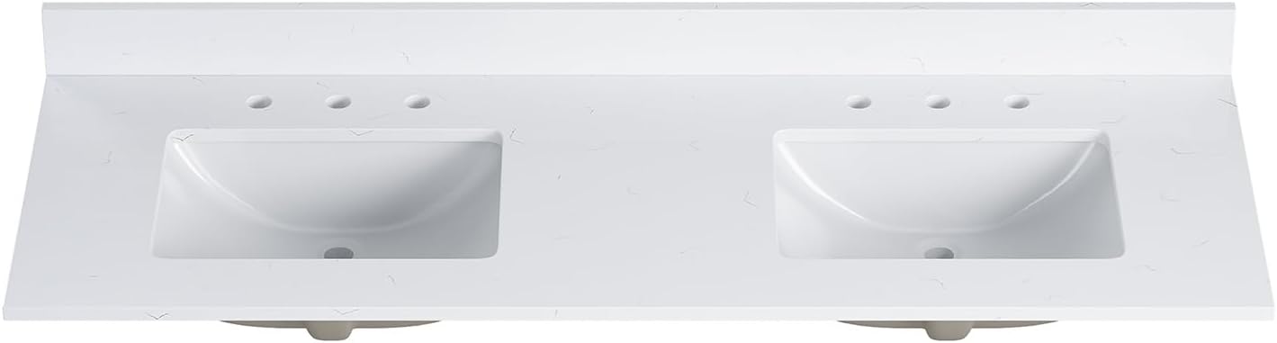 49"x22" Quartz Bathroom Vanity Top with Undermount Ceramic Sink, Bathroom Vanity Sink Top with 8" Faucet Hole, Vanity Top with Sink, 4" Backsplash, Snow White (Not Included Faucet)