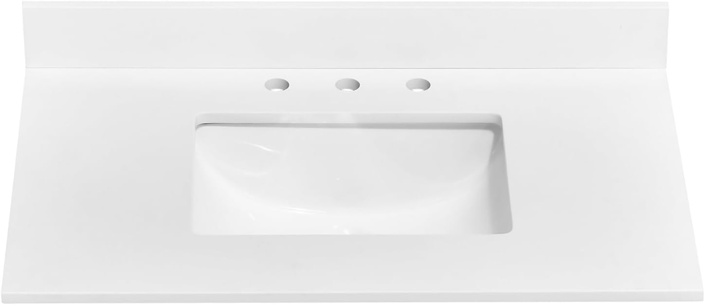 Pure White Quartz Vanity Top 36 x 22 with Sink