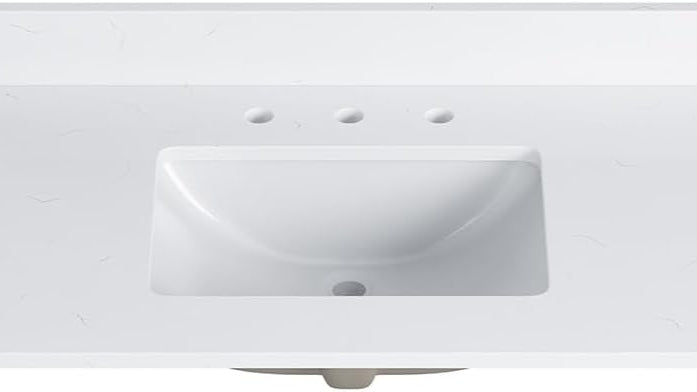 49"x22" Quartz Bathroom Vanity Top with Undermount Ceramic Sink, Bathroom Vanity Sink Top with 8" Faucet Hole, Vanity Top with Sink, 4" Backsplash, Snow White (Not Included Faucet)