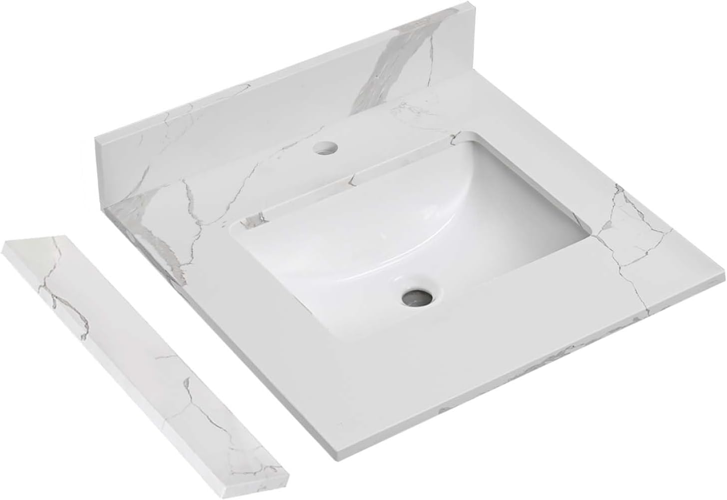 48 in.W x 22 in.D Quartz Calacatta River Vanity Top,with Undermount Single Middle Sink Vanity Top,with Two Sidesplash & One Backsplash,8 Inch Faucet Hole Spread Bathroom Vanity Sink Countertop