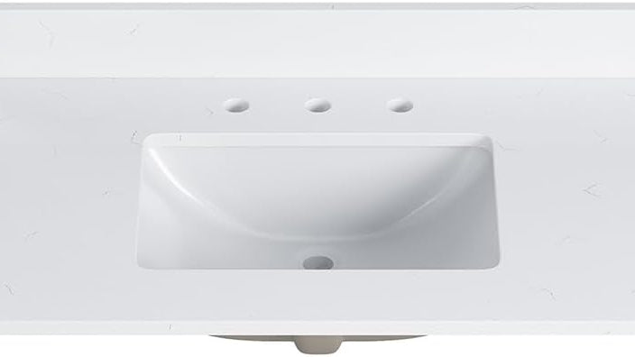 49"x22" Quartz Bathroom Vanity Top with Undermount Ceramic Sink, Bathroom Vanity Sink Top with 8" Faucet Hole, Vanity Top with Sink, 4" Backsplash, Snow White (Not Included Faucet)