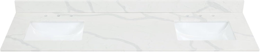 72" Quartz Stone Vanity Top in Calacatta White with White Sink