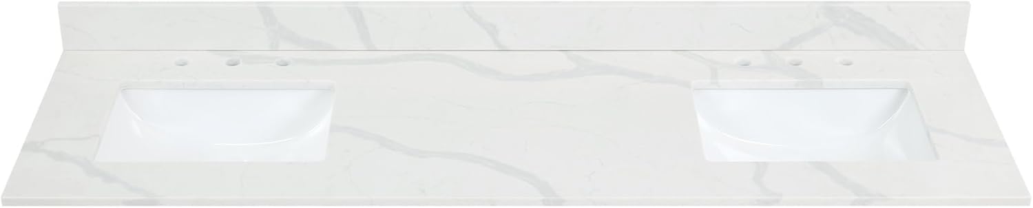 72" Quartz Stone Vanity Top in Calacatta White with White Sink