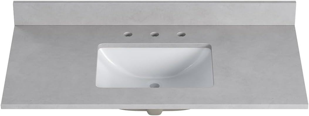 49"x22" Quartz Bathroom Vanity Top with Undermount Ceramic Sink, Bathroom Vanity Sink Top with 8" Faucet Hole, Vanity Top with Sink, 4" Backsplash, Snow White (Not Included Faucet)