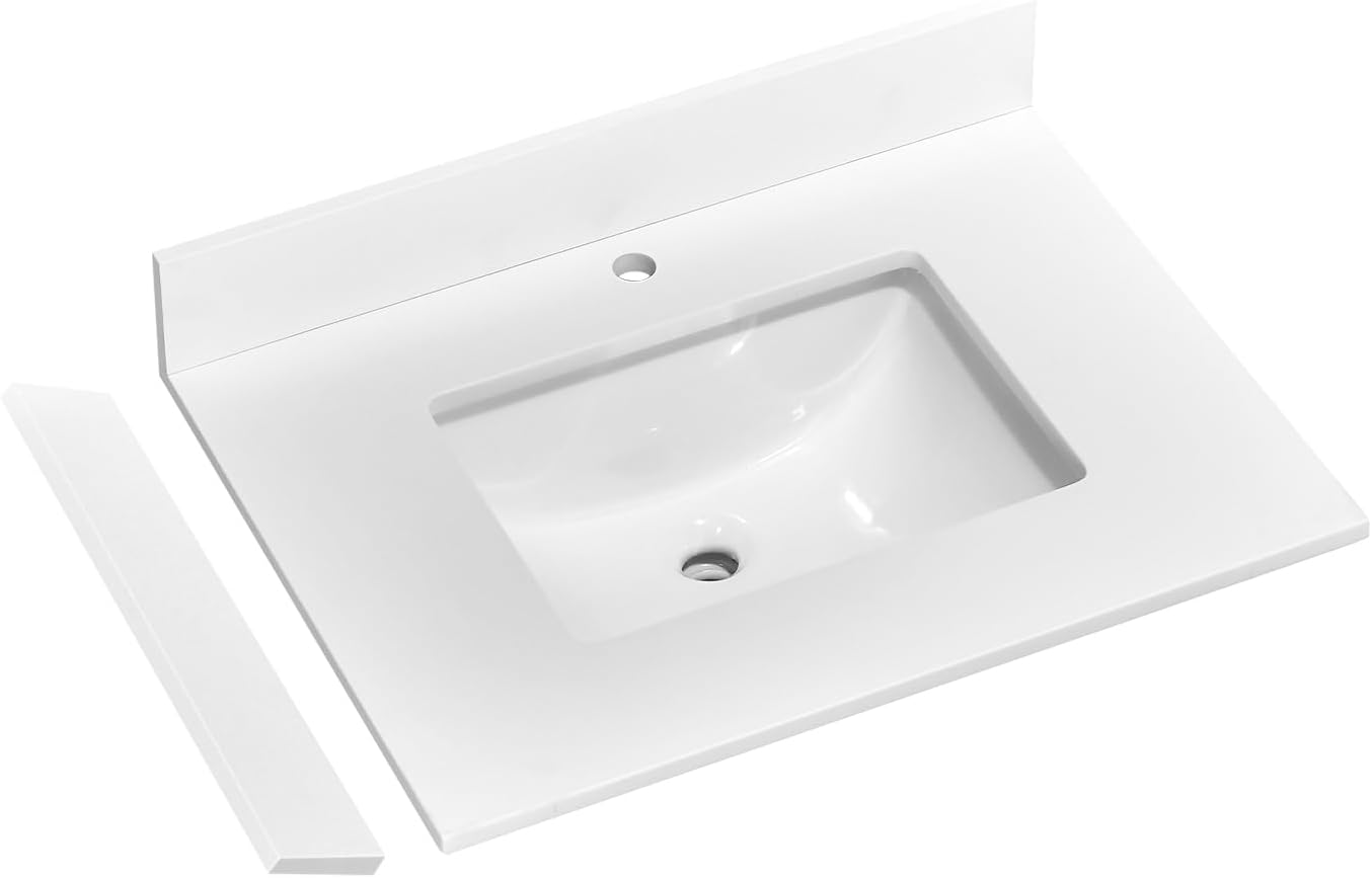 Pure White Quartz Vanity Top 36 x 22 with Sink