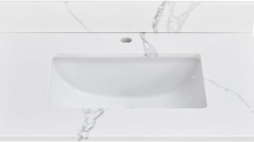 30 in. W x 22 in D Quartz Vanity Top in Calacatta Rocky, Vanity Sink Top with Assembled Single Drop-in Sink, Pre-Drilled Single Faucet Hole Countertop with 4" H Backsplash