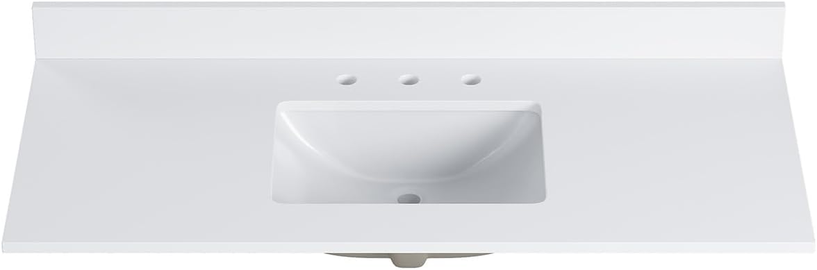 49"x22" Quartz Bathroom Vanity Top with Undermount Ceramic Sink, Bathroom Vanity Sink Top with 8" Faucet Hole, Vanity Top with Sink, 4" Backsplash, Snow White (Not Included Faucet)