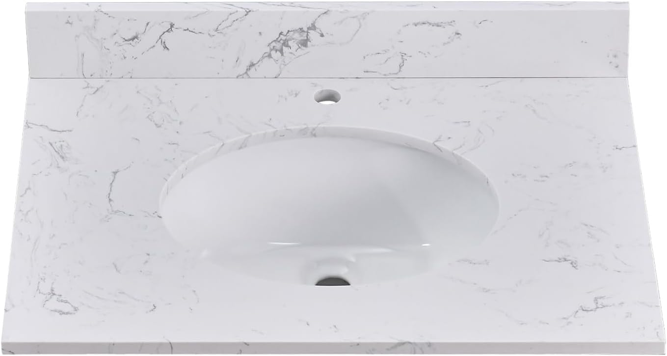 Engineered stone vanity top with round sink