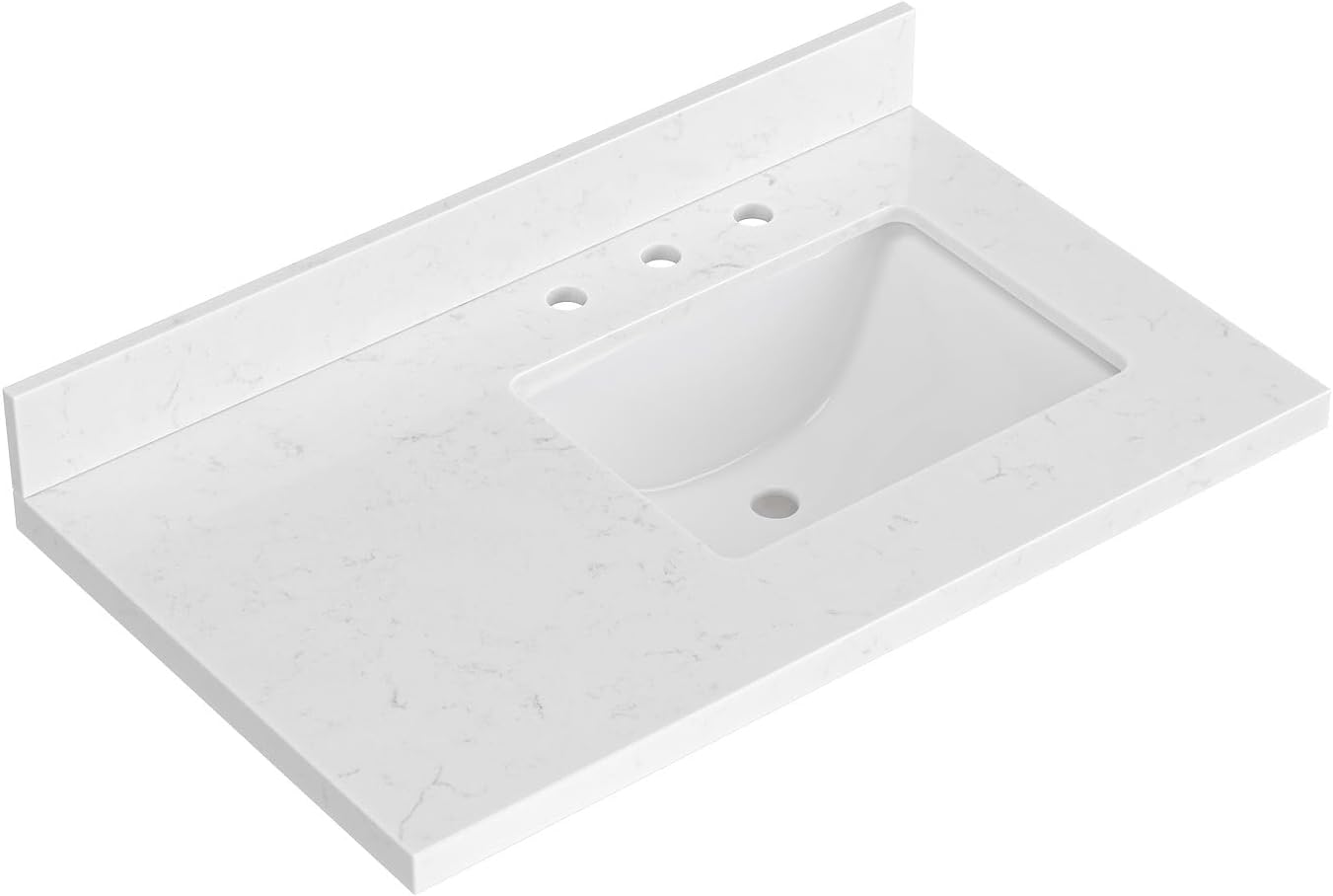 60 inch Bathroom Vanity top with Sink,  Carrara White Quartz top, Single Porcelain Sink, Includes Backsplash