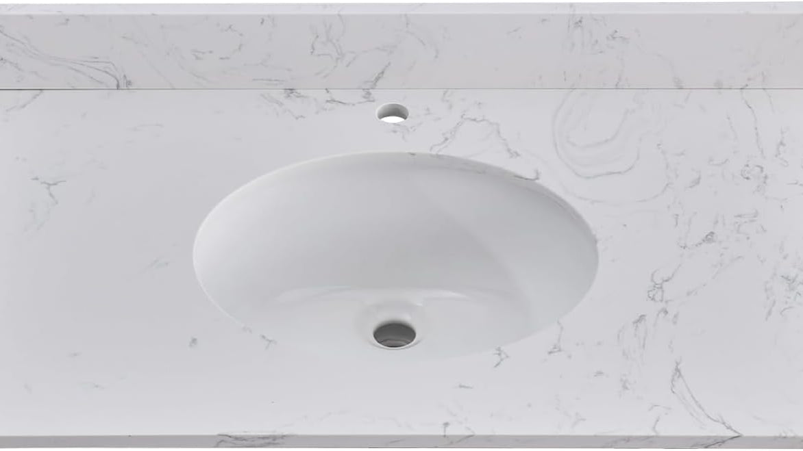 Engineered stone vanity top with round sink