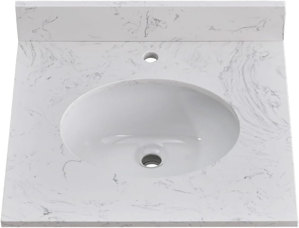 Engineered stone vanity top with round sink