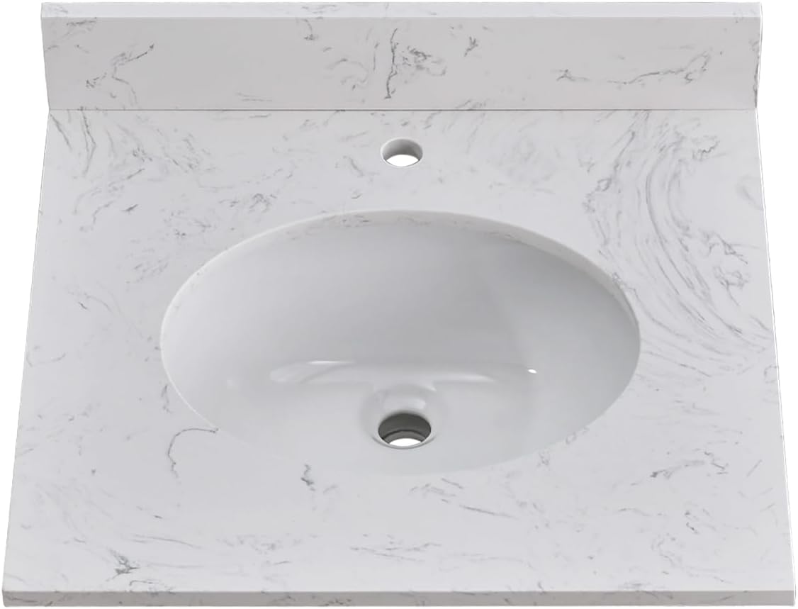 Engineered stone vanity top with round sink
