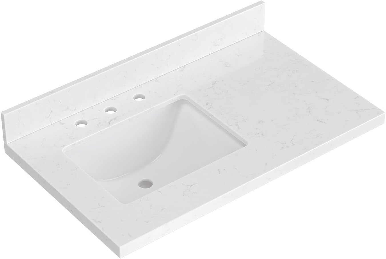 60 inch Bathroom Vanity top with Sink,  Carrara White Quartz top, Single Porcelain Sink, Includes Backsplash