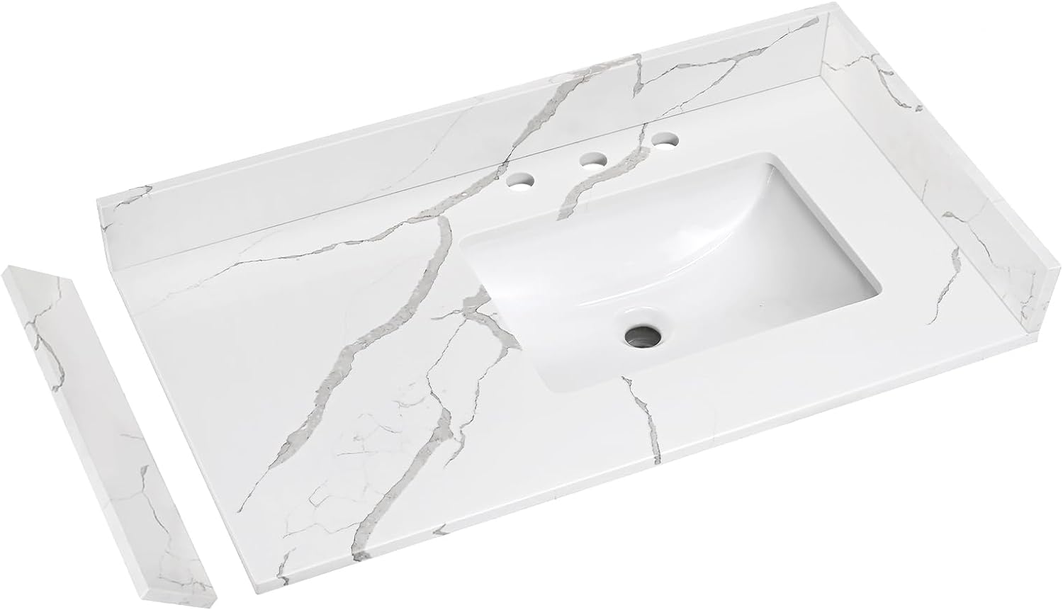 48 in.W x 22 in.D Quartz Calacatta River Vanity Top,with Undermount Single Middle Sink Vanity Top,with Two Sidesplash & One Backsplash,8 Inch Faucet Hole Spread Bathroom Vanity Sink Countertop
