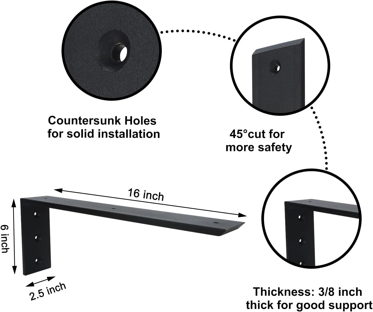 Countertop Support Bracket 3 Pack 12 inch Heavy Duty Granite Countertop Bracket 16" x 6" x 2 1/2" Shelf L Bracket Mantel Corbels for Quartz/Granite/Wood/Concret/ Laminate Countertops