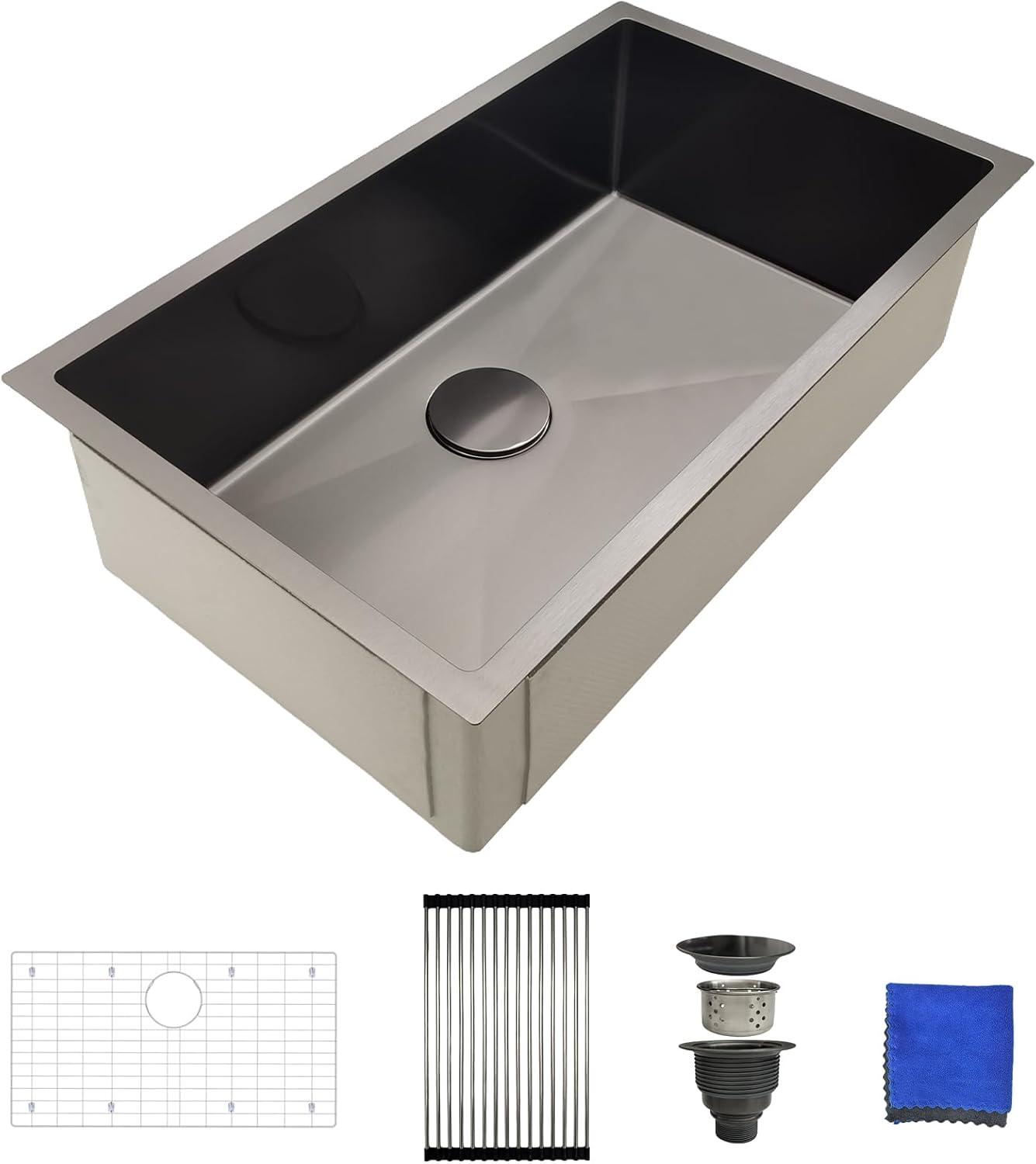 30 Inch Undermount Kitchen Sink - 18 Gauge Stainless Steel Single Bowl Kitchen Sinks 30"x18"x9" Handmade Design with Brushed, Includes Drain Kit (No Additional Accessories)