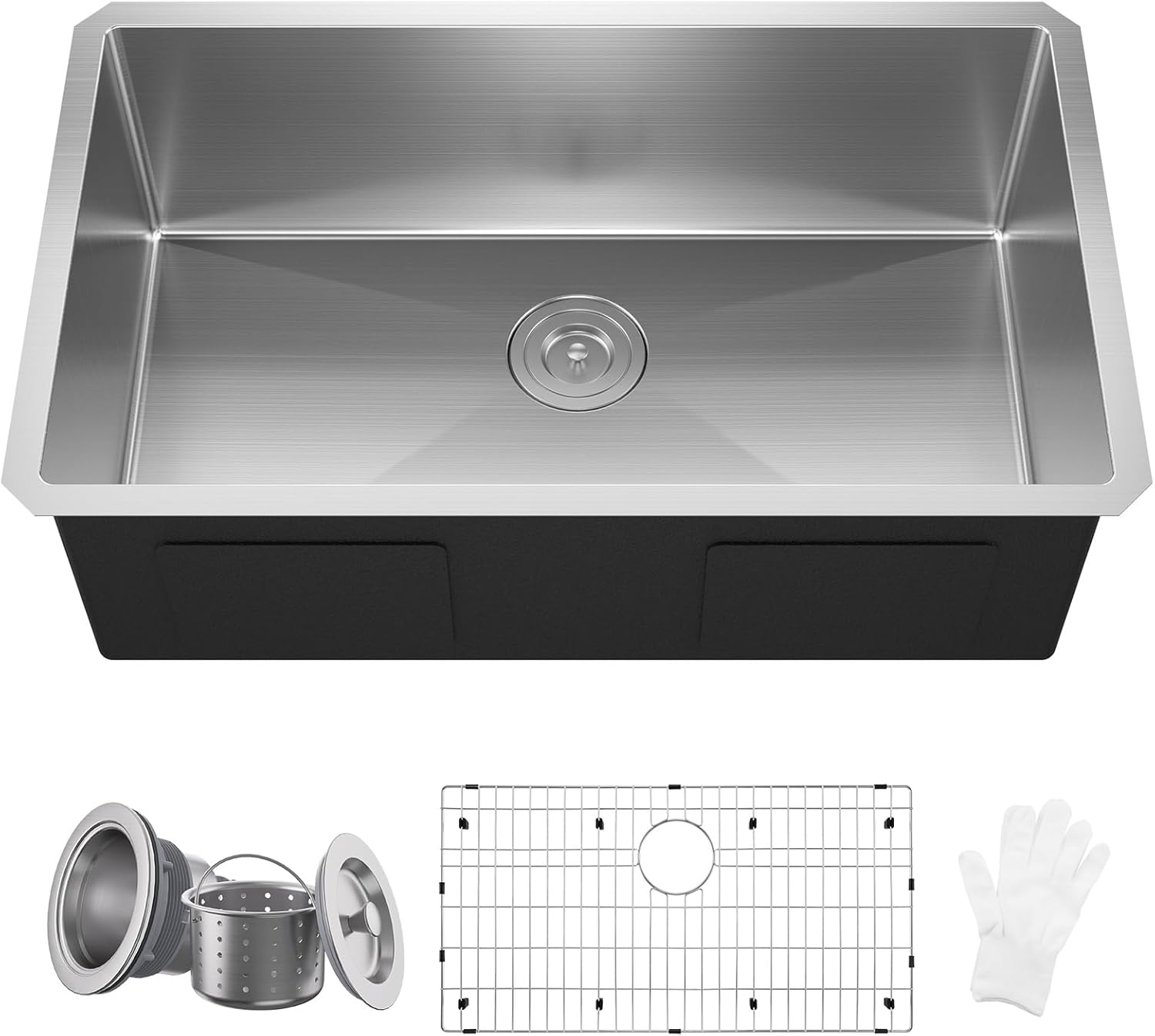 32x18 Undermount Kitchen Sink, Premium 18 Gauge Stainless Steel Handmade Modern Kitchen Sink