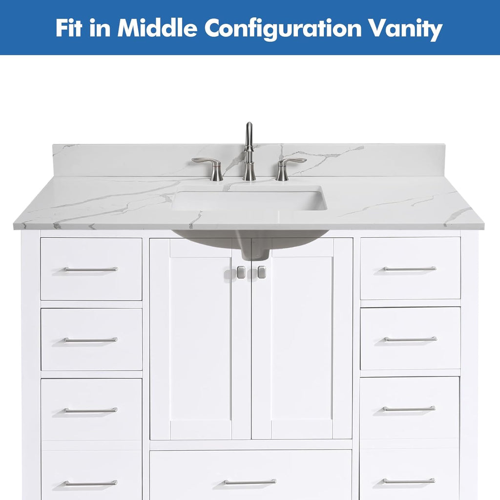 48 in.W x 22 in.D Quartz Calacatta River Vanity Top,with Undermount Single Middle Sink Vanity Top,with Two Sidesplash & One Backsplash,8 Inch Faucet Hole Spread Bathroom Vanity Sink Countertop