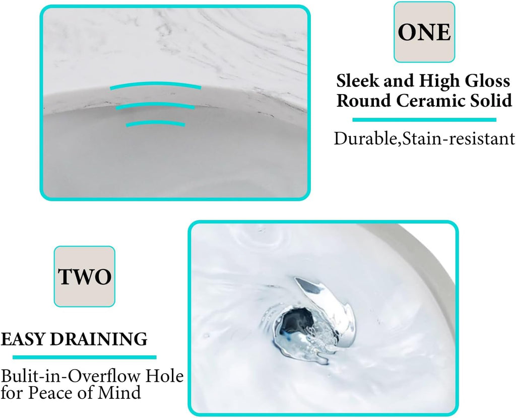 Engineered stone vanity top with round sink
