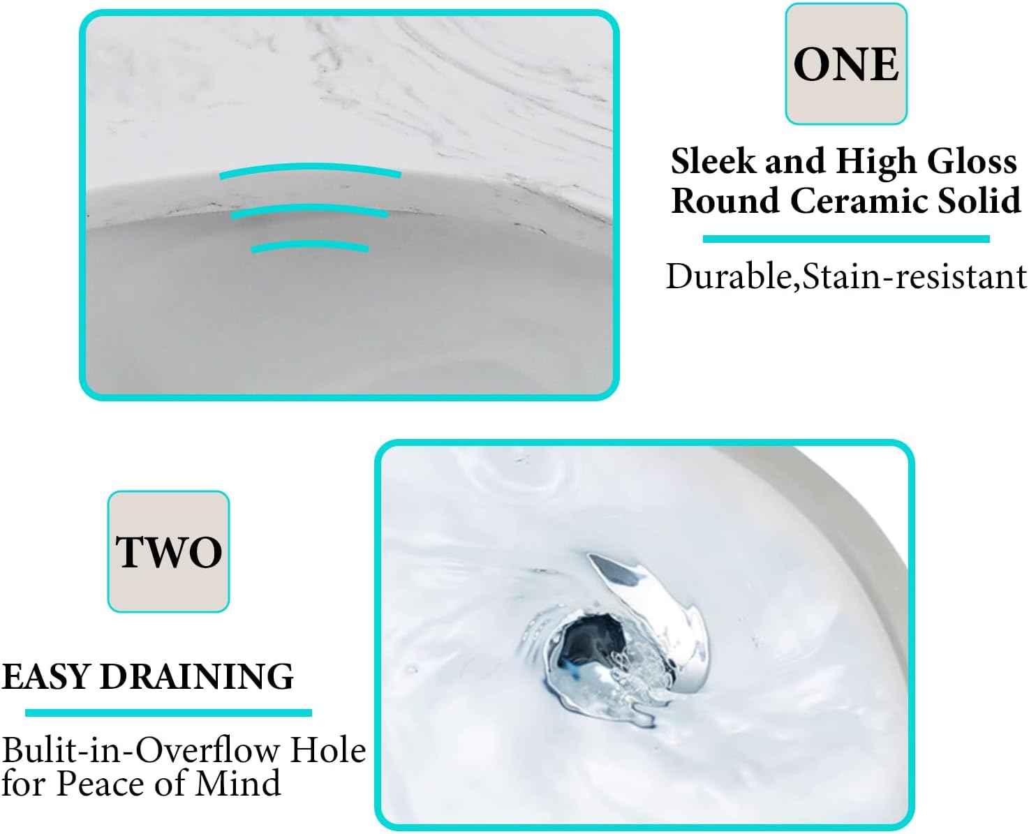 Engineered stone vanity top with round sink