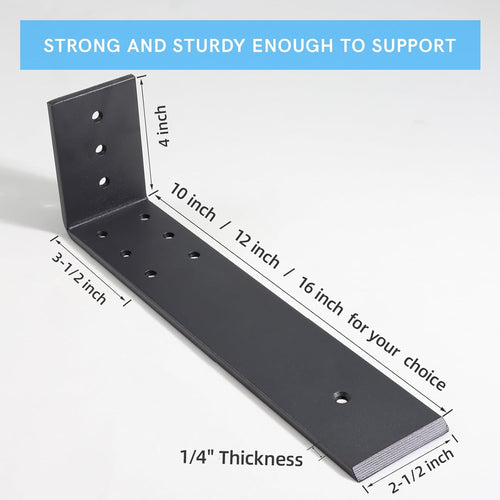 12 Inch Countertop Support Bracket, 3 Pack Solid Iron Steel Heavy Duty Hidden Floating L Shelf Brackets, Shelving Support Metal Hardware for Mantel Granite Countertop