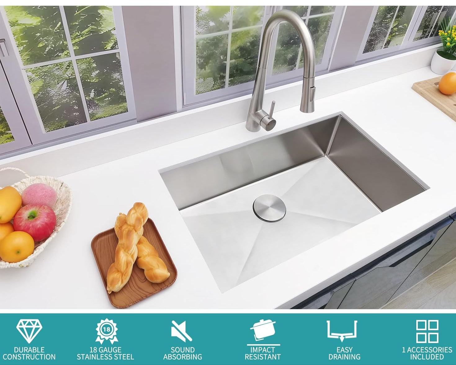 30 Inch Undermount Kitchen Sink - 18 Gauge Stainless Steel Single Bowl Kitchen Sinks 30"x18"x9" Handmade Design with Brushed, Includes Drain Kit (No Additional Accessories)