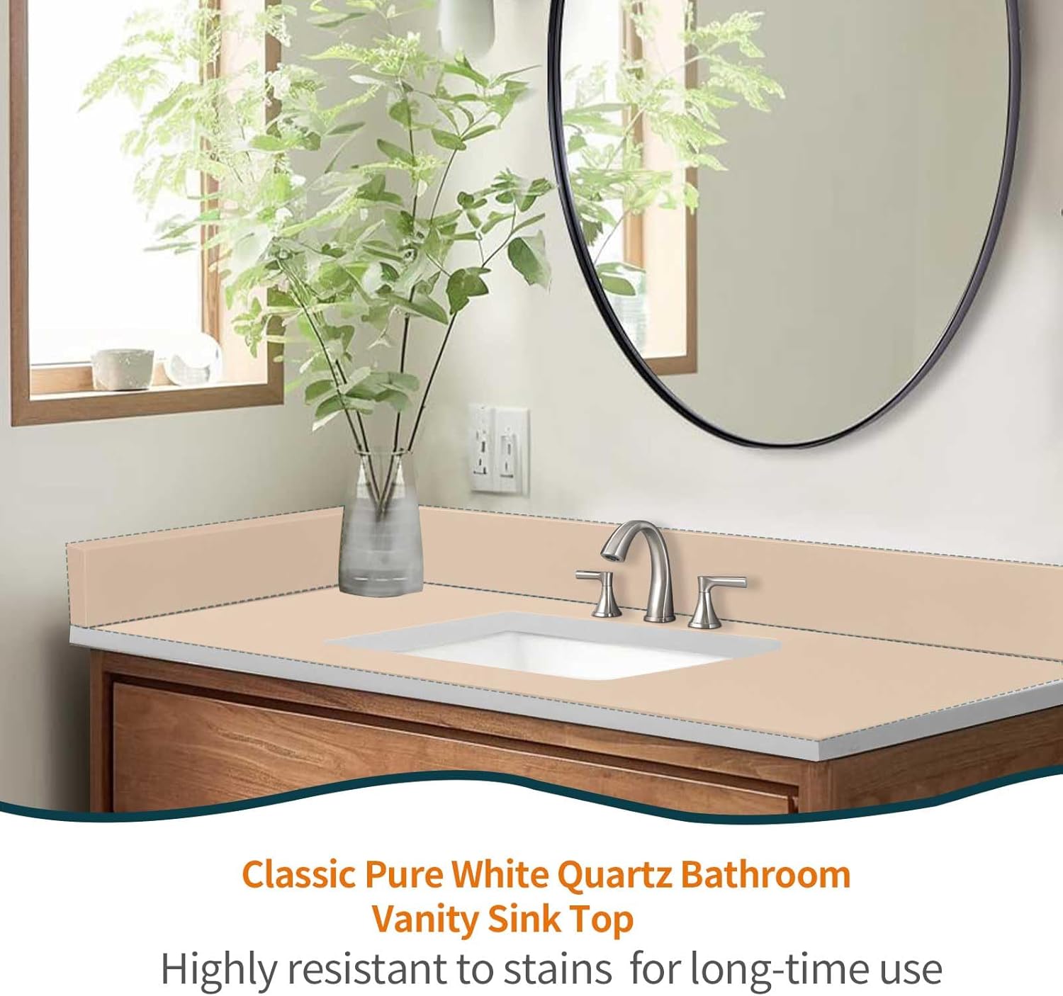 Pure White Quartz Vanity Top 36 x 22 with Sink