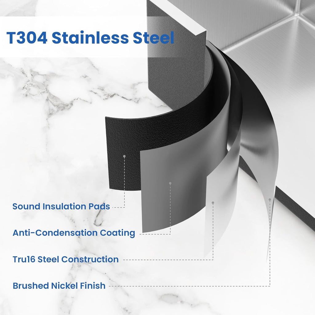32x18 Undermount Kitchen Sink, Premium 18 Gauge Stainless Steel Handmade Modern Kitchen Sink