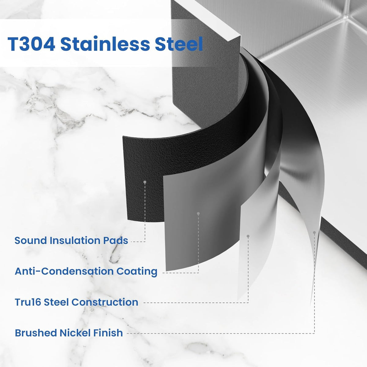 32x18 Undermount Kitchen Sink, Premium 18 Gauge Stainless Steel Handmade Modern Kitchen Sink