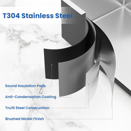 32x18 Undermount Kitchen Sink, Premium 18 Gauge Stainless Steel Handmade Modern Kitchen Sink