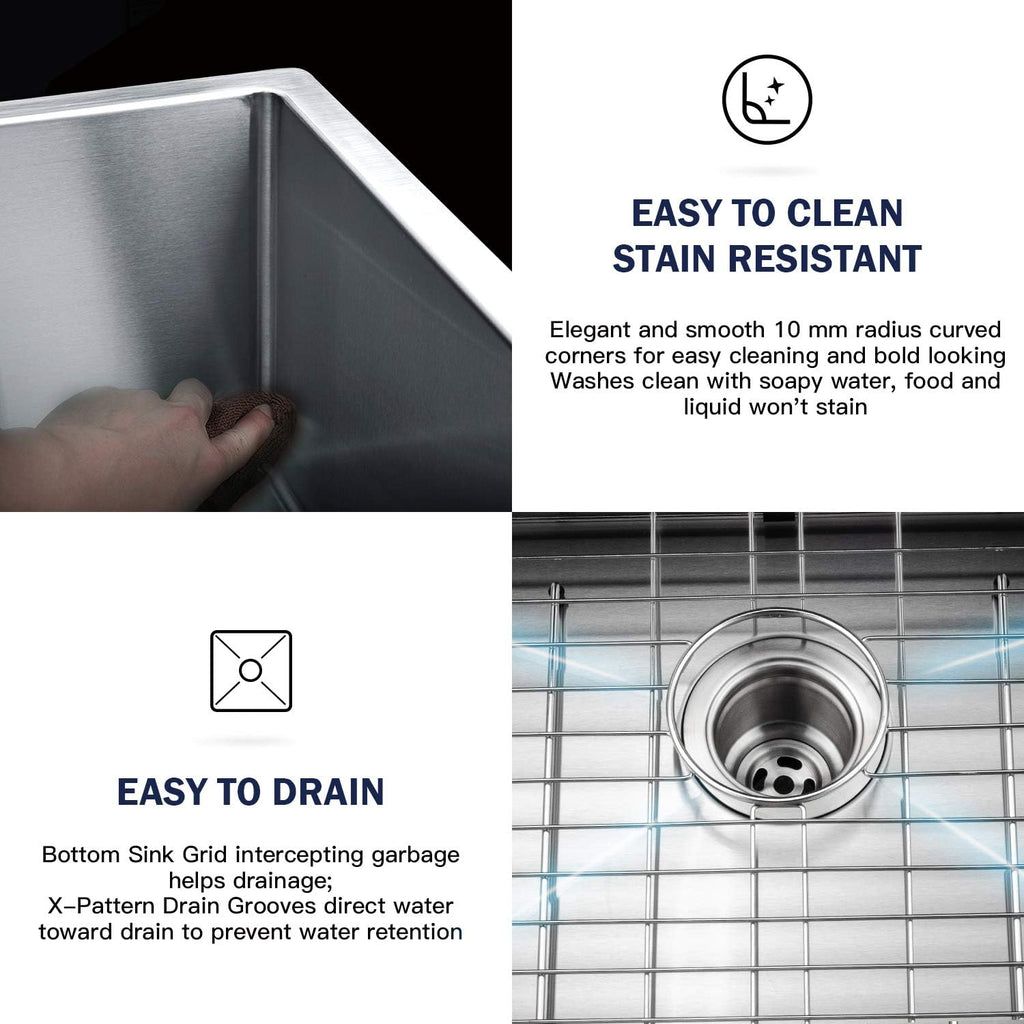 Undermount Kitchen Sink, Premium 304 Stainless Steel Bar Sink - 10 Inches Deep Basin Single Bowl Sink