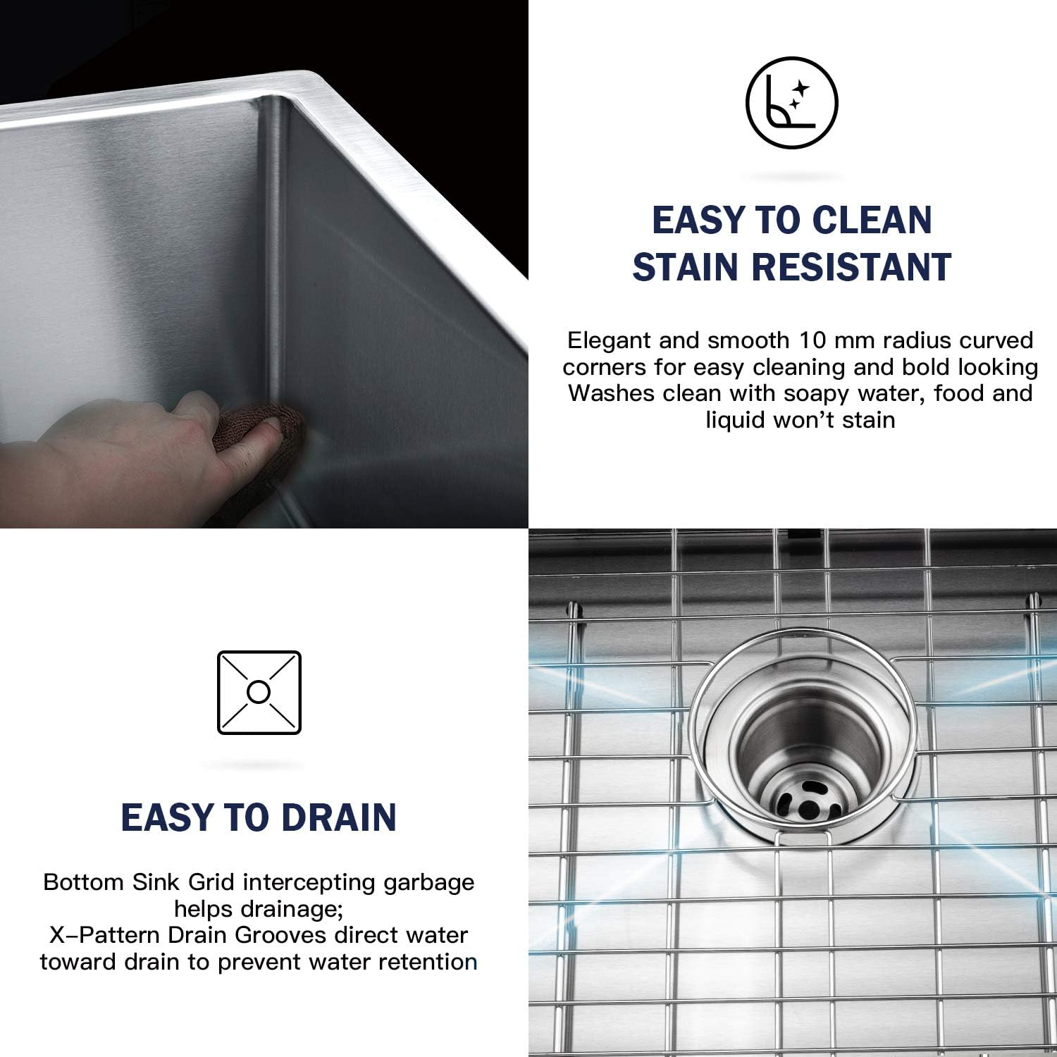 Undermount Kitchen Sink, Premium 304 Stainless Steel Bar Sink - 10 Inches Deep Basin Single Bowl Sink