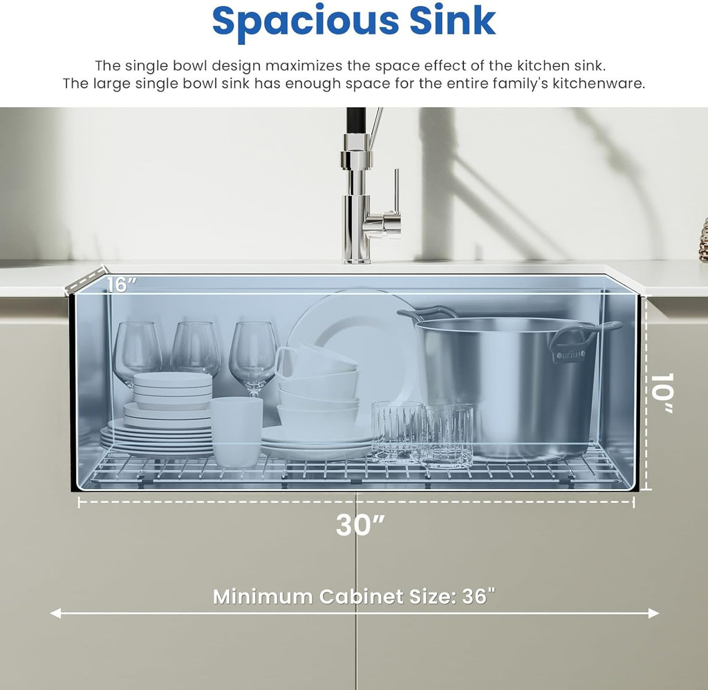 32x18 Undermount Kitchen Sink, Premium 18 Gauge Stainless Steel Handmade Modern Kitchen Sink