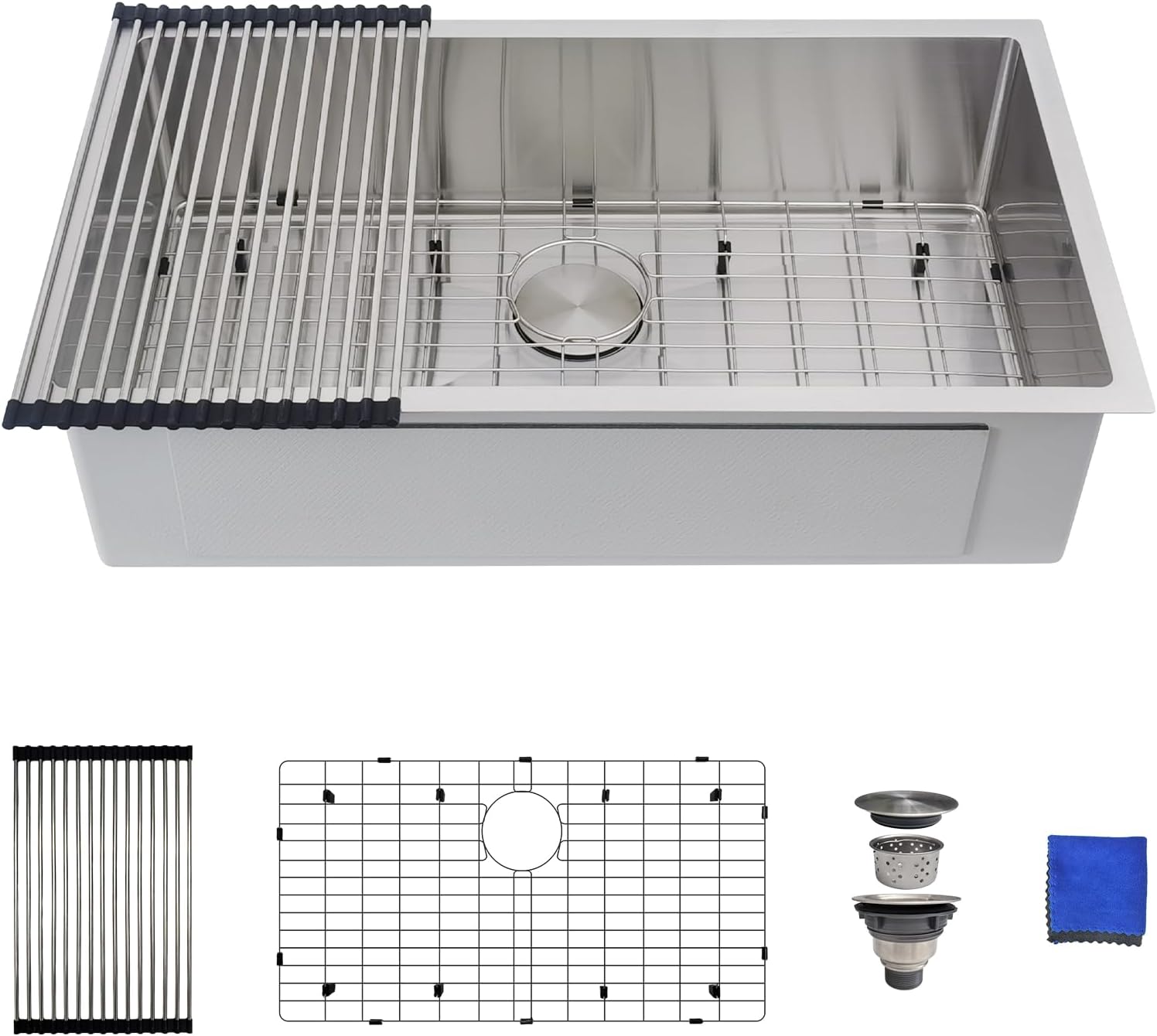 30 Inch Undermount Kitchen Sink - 18 Gauge Stainless Steel Single Bowl Kitchen Sinks 30"x18"x9" Handmade Design with Brushed, Includes Drain Kit (No Additional Accessories)