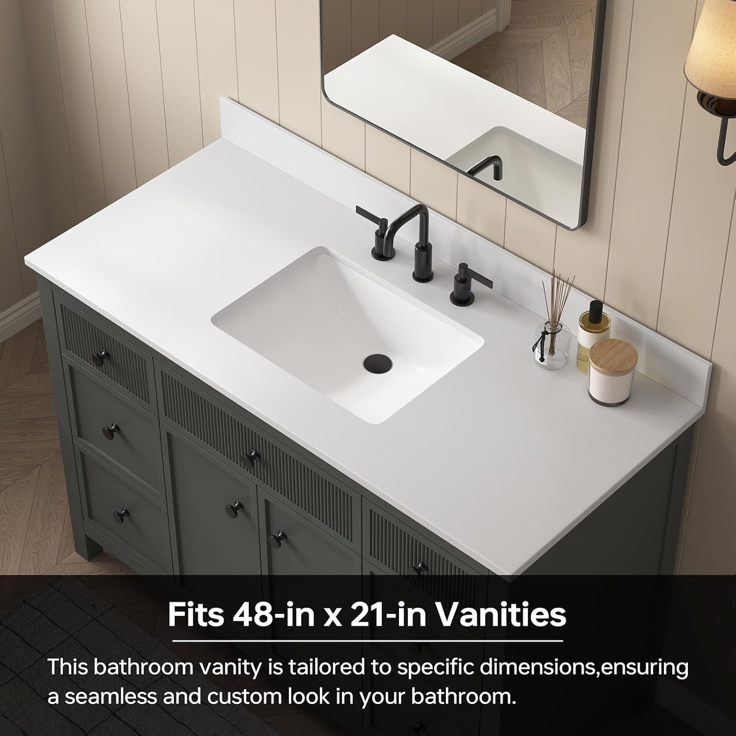 49"x22" Quartz Bathroom Vanity Top with Undermount Ceramic Sink, Bathroom Vanity Sink Top with 8" Faucet Hole, Vanity Top with Sink, 4" Backsplash, Snow White (Not Included Faucet)