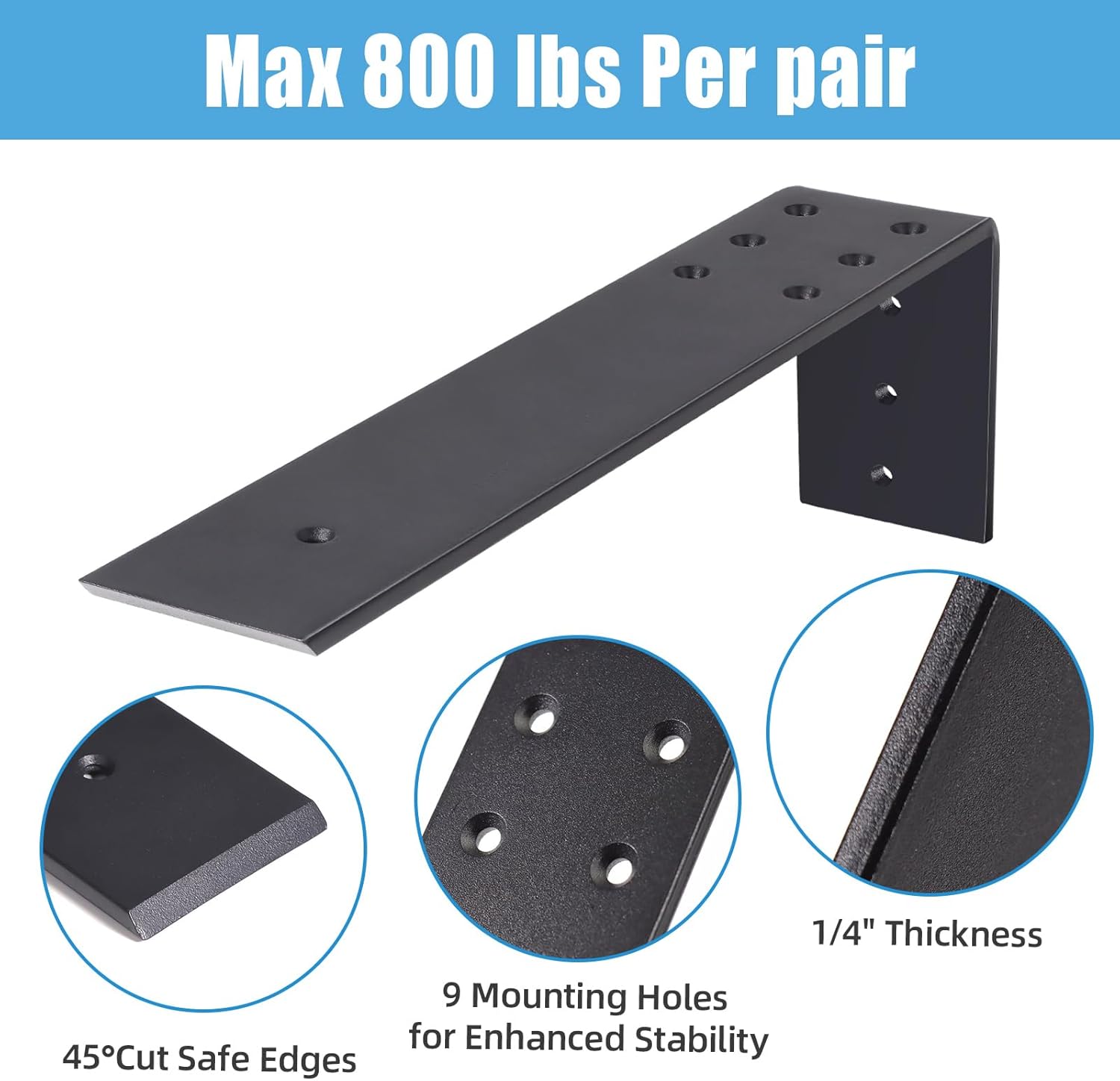 12 Inch Countertop Support Bracket, 3 Pack Solid Iron Steel Heavy Duty Hidden Floating L Shelf Brackets, Shelving Support Metal Hardware for Mantel Granite Countertop