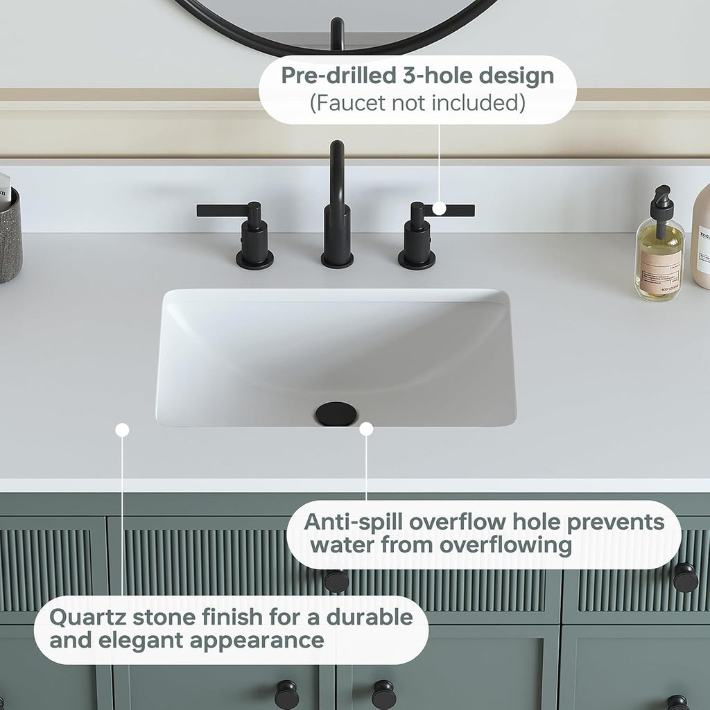 49"x22" Quartz Bathroom Vanity Top with Undermount Ceramic Sink, Bathroom Vanity Sink Top with 8" Faucet Hole, Vanity Top with Sink, 4" Backsplash, Snow White (Not Included Faucet)
