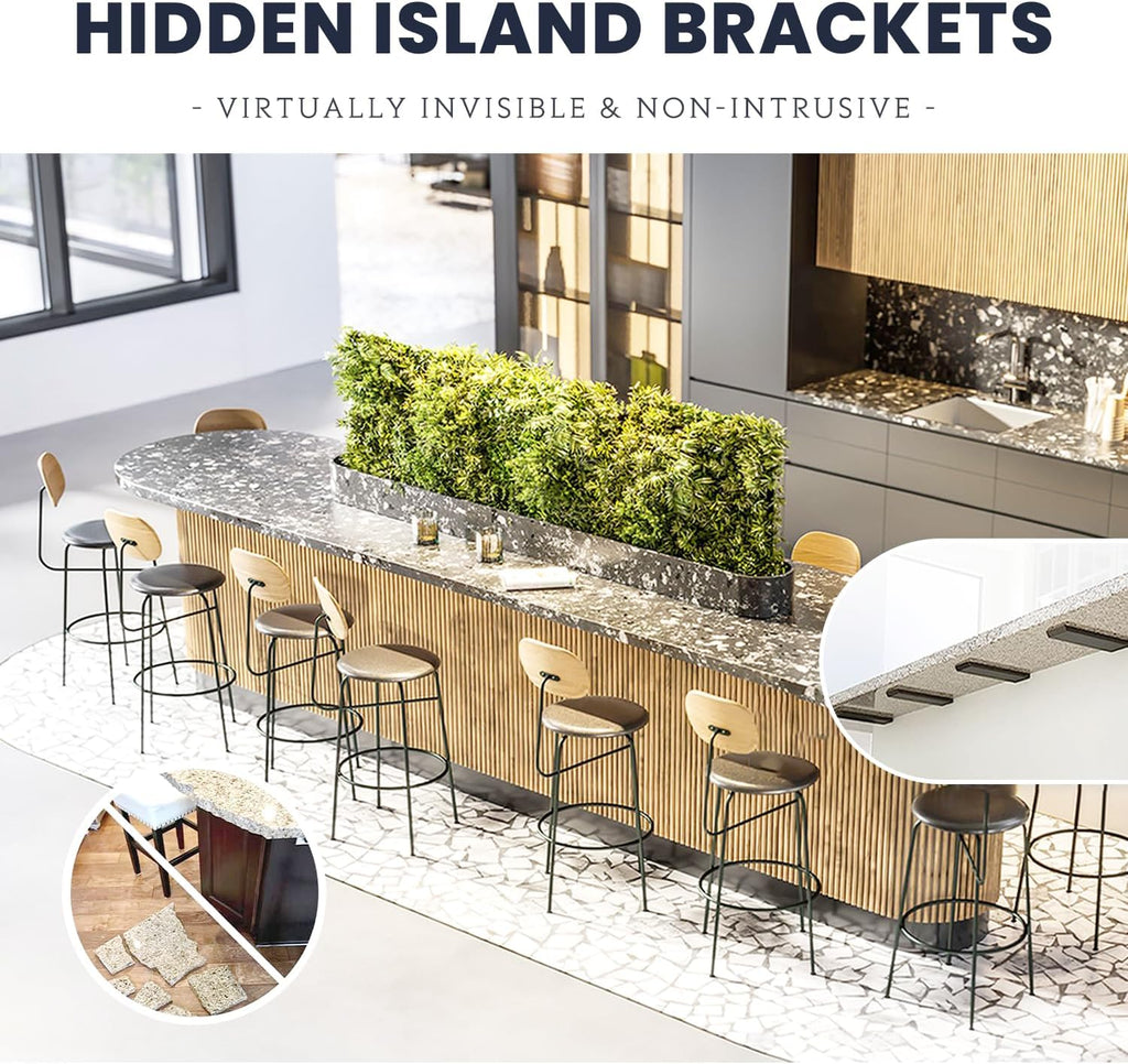 Hidden Island Countertop Support Bracket 2 Pack Black 36 Inch Heavy Duty Granite Countertop Bracket Iron Island Support Brackets for Granite Quartz Wood