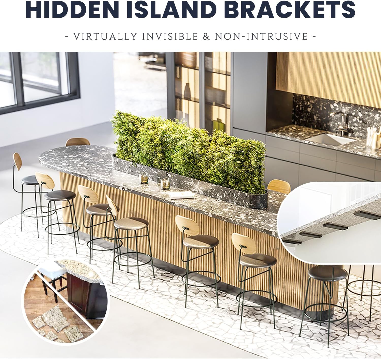 Hidden Island Countertop Support Bracket 2 Pack Black 36 Inch Heavy Duty Granite Countertop Bracket Iron Island Support Brackets for Granite Quartz Wood