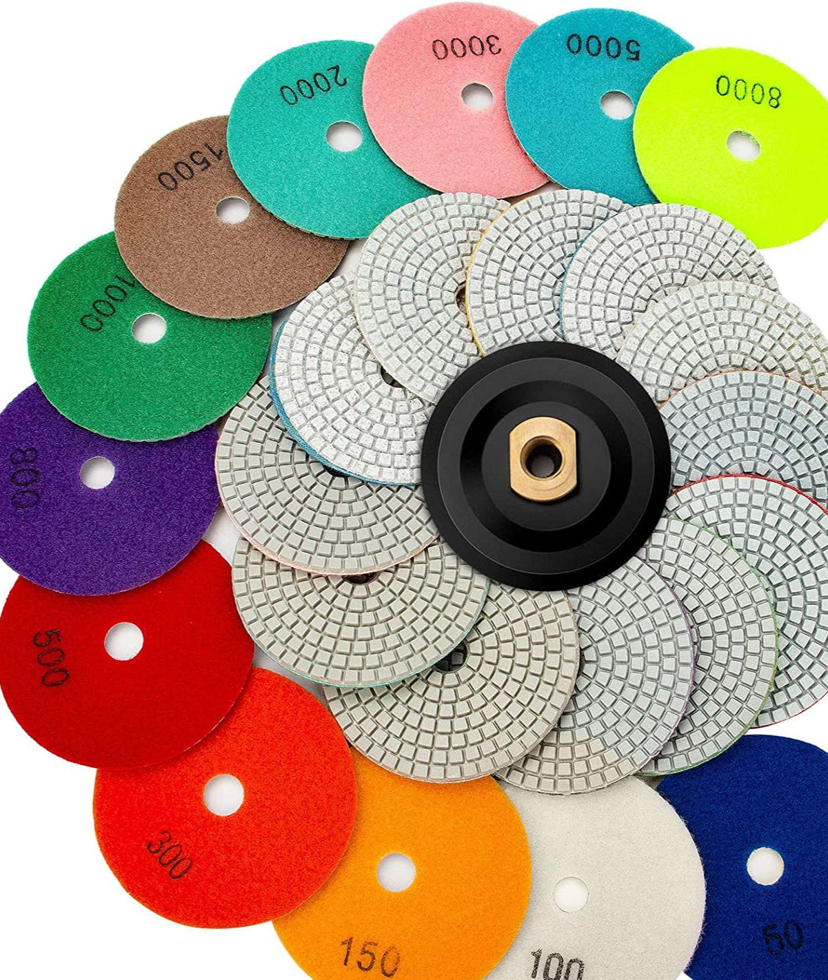 4 Inch Diamond Polishing Pads / Dry Polish Pad Kit for Drill Grinder Polisher 50-8000 Grit Pads for Quartz Countertops