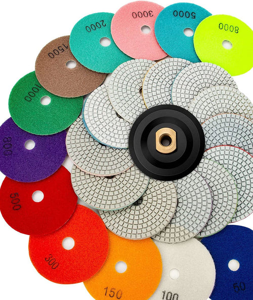 4 Inch Diamond Polishing Pads / Dry Polish Pad Kit for Drill Grinder Polisher 50-8000 Grit Pads for Quartz Countertops