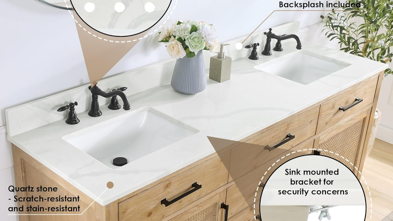 72" Quartz Stone Vanity Top in Calacatta White with White Sink