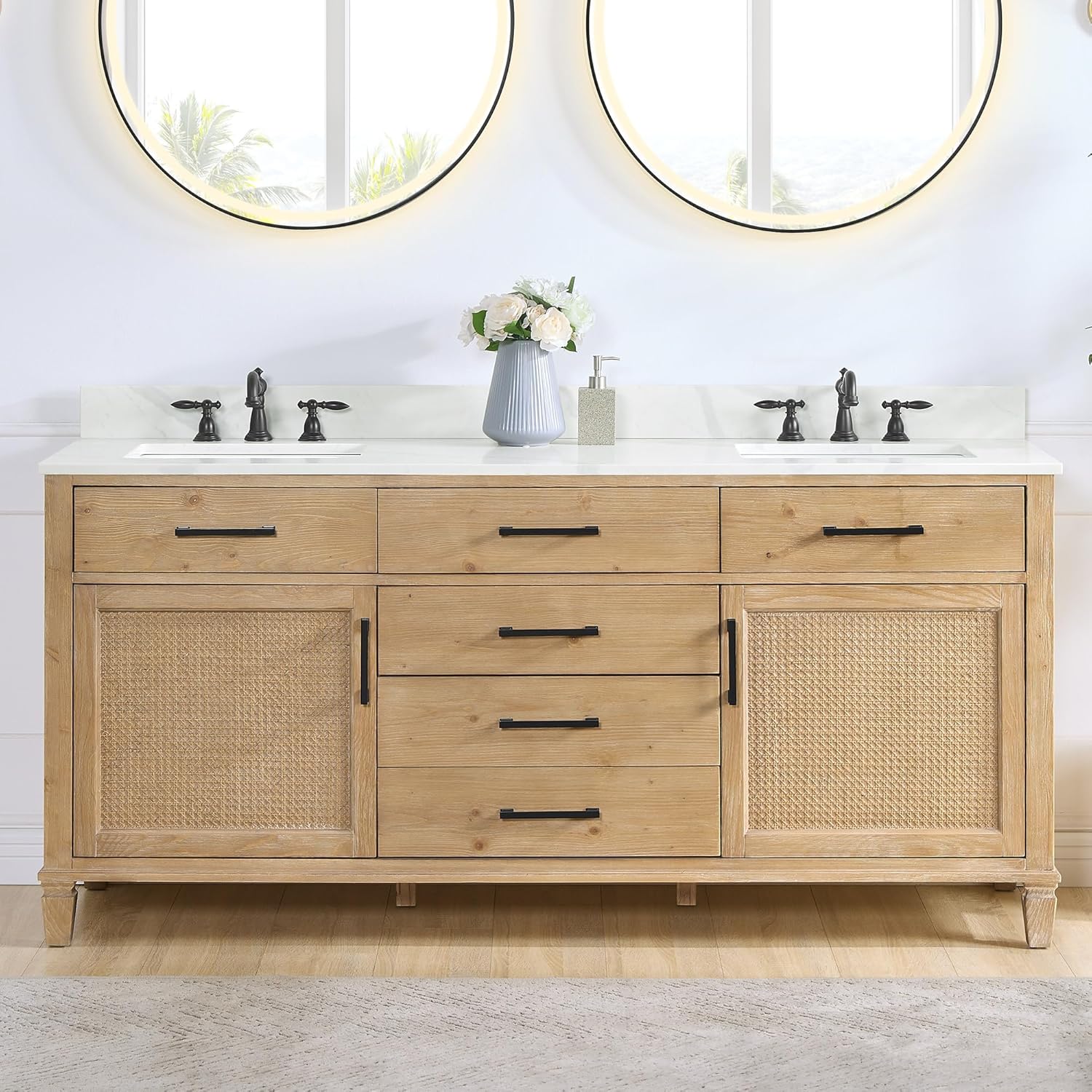 72" Quartz Stone Vanity Top in Calacatta White with White Sink