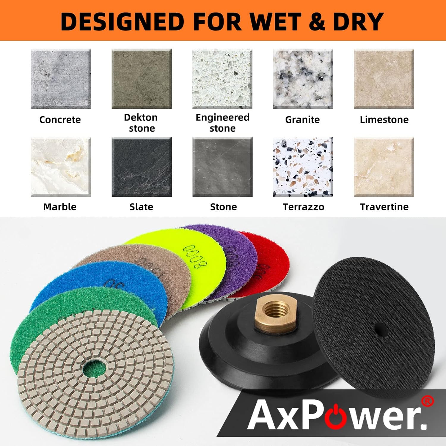 4 Inch Diamond Polishing Pads / Dry Polish Pad Kit for Drill Grinder Polisher 50-8000 Grit Pads for Quartz Countertops