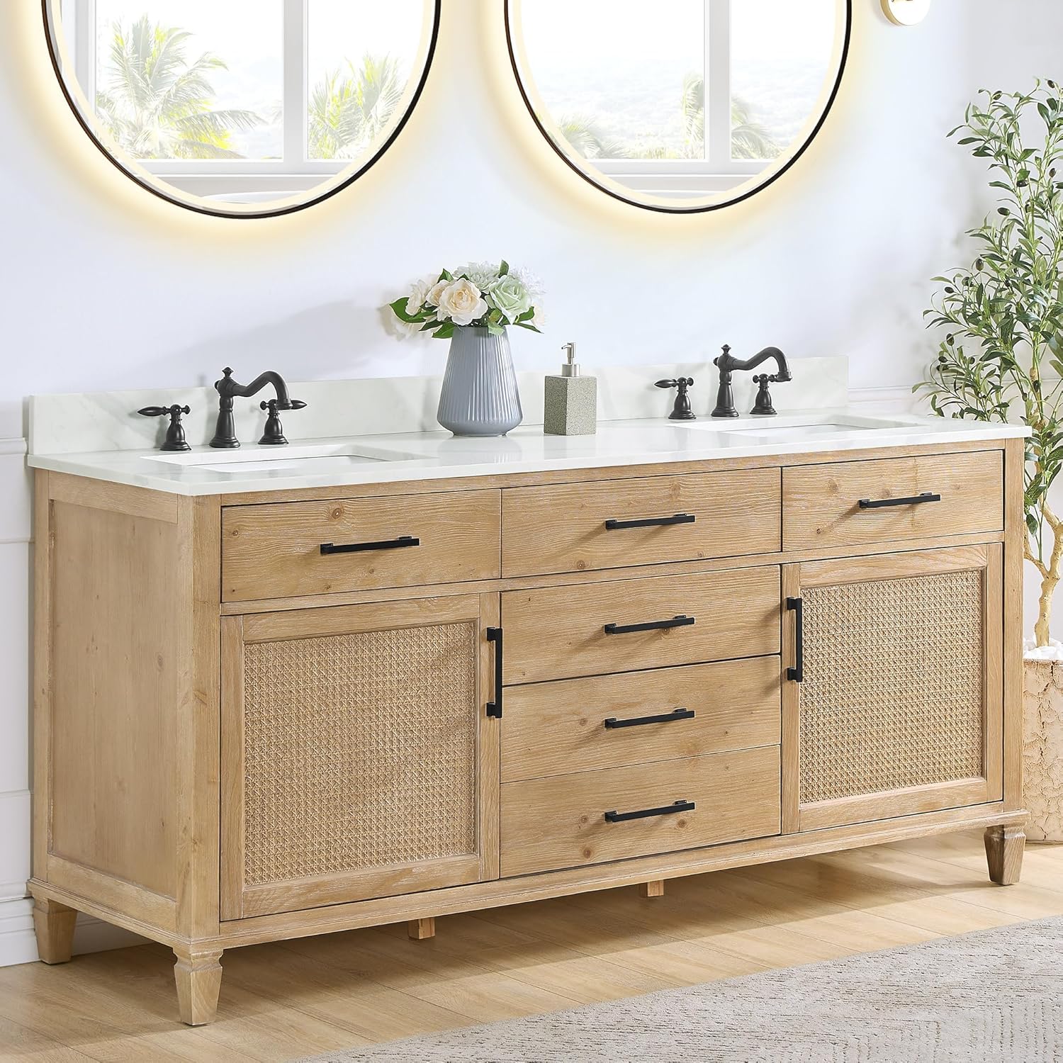 72" Quartz Stone Vanity Top in Calacatta White with White Sink