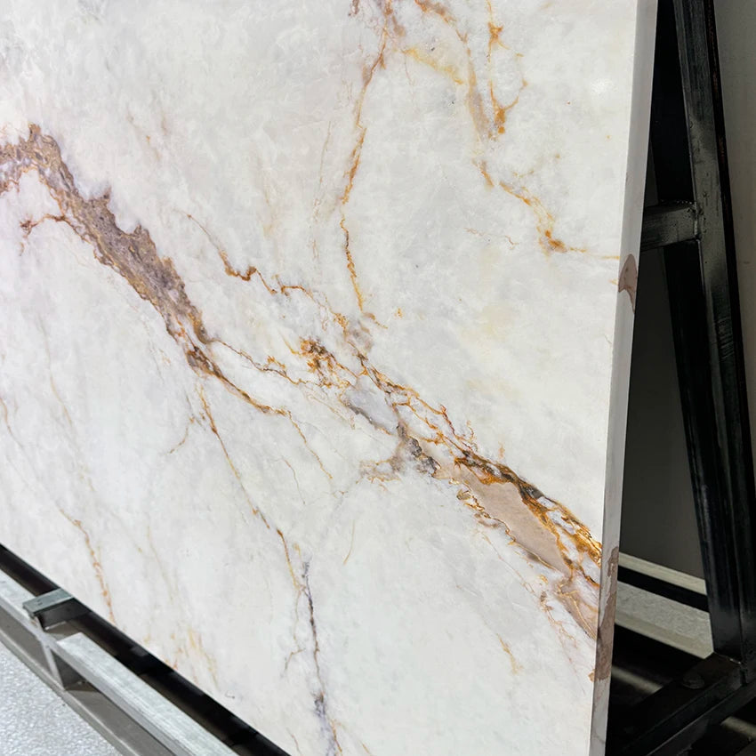 Calacatta Gold Veins 3D Ink Printed Quartz Stone Vietnam Quartz Slabs