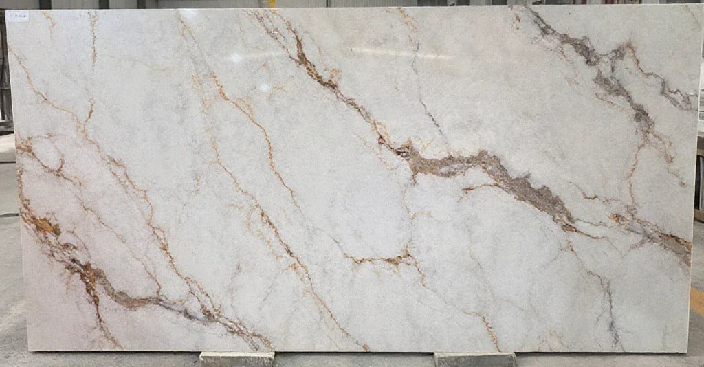 Calacatta Gold Veins 3D Ink Printed Quartz Stone Vietnam Quartz Slabs