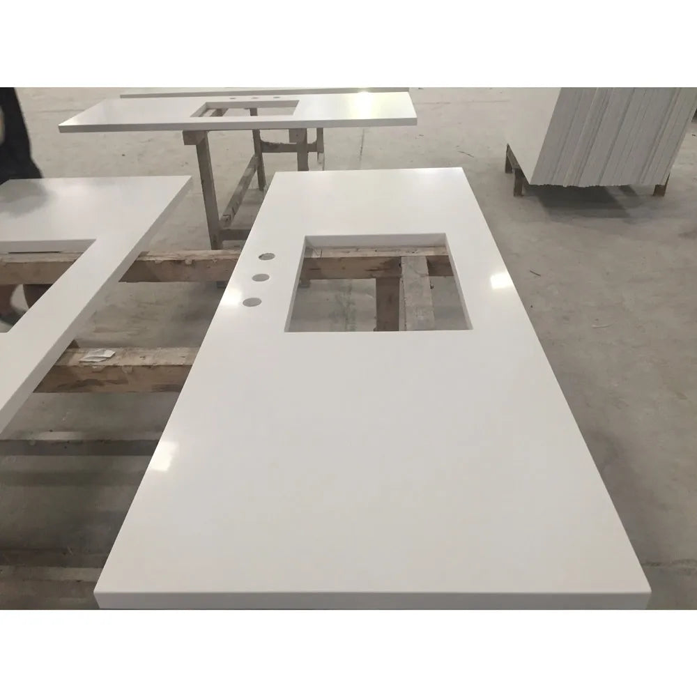 Vietnam Sparkling White Quartz Stone prefab Countertop 110''x26''