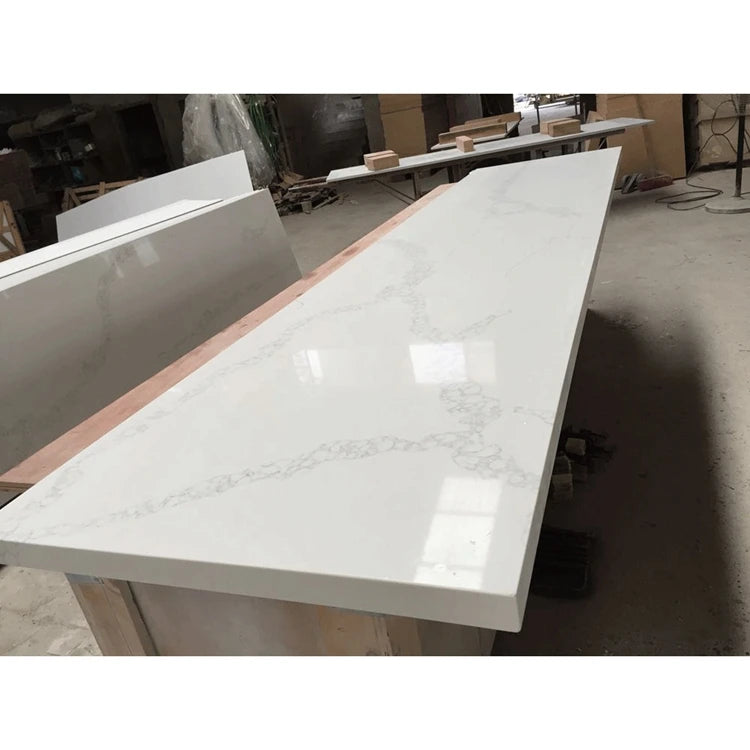 Vietnam Sparkling White Quartz Stone prefab Countertop 110''x26''