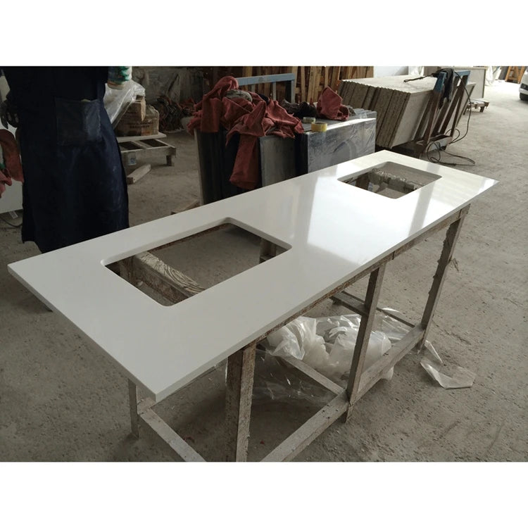 Vietnam Sparkling White Quartz Stone prefab Countertop 110''x26''
